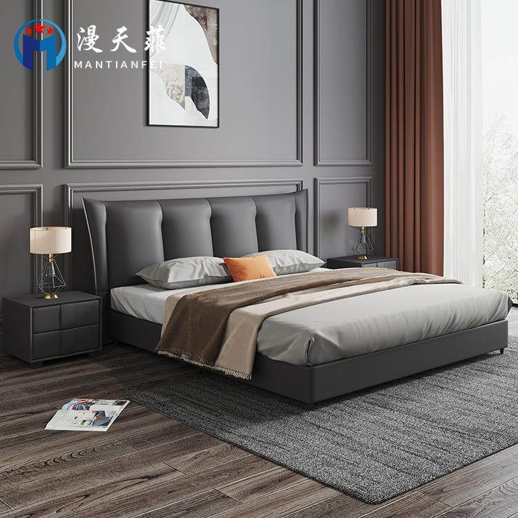 意式极简真皮床双人主卧简约现代软包婚床高箱储物意式轻奢皮艺床