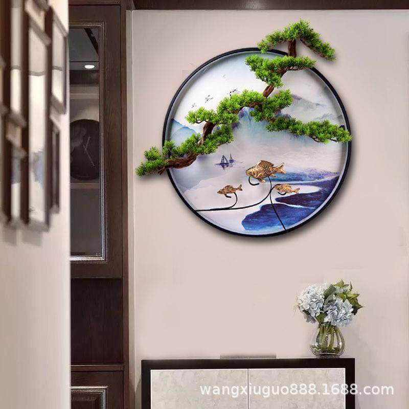 轻奢中式客厅装饰壁画墙壁挂件山水画玄关茶室沙发电视背景迎客松,特色手工艺,其他特色工艺品,淘宝优惠券,粉丝福利购,淘宝优惠卷