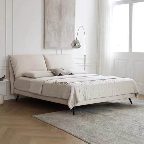 奶油风小象耳朵床设计师极简软床现代简约高脚齐边主卧双人真皮床