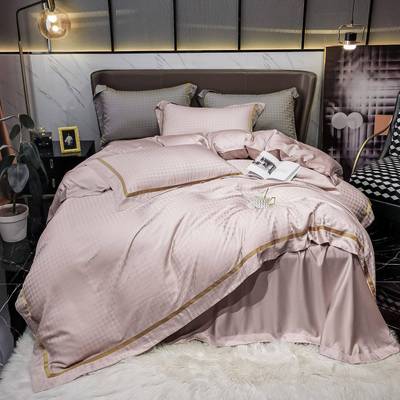 新款灰色60支提花千鸟格素色四件套床单被套床上用品可机洗