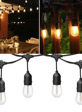 插电太阳能吊灯户外庭院S14灯串15LED防水灯泡装饰照明气氛灯