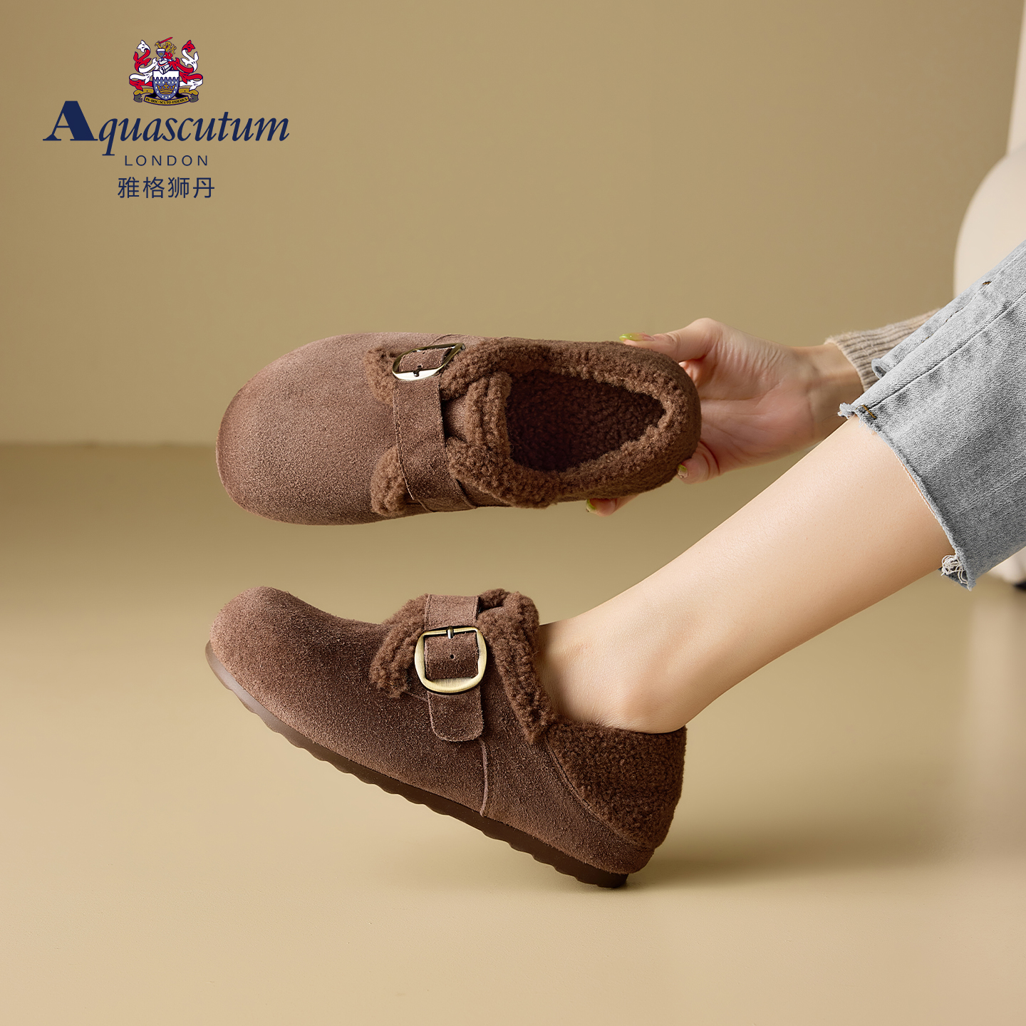 毛毛勃肯鞋女平底加绒豆豆鞋