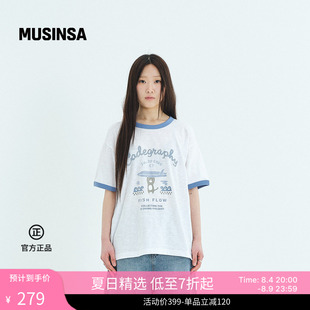 Codegraphy韩国女士夏季休闲风宽松字母印花图案短袖MUSINSA