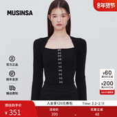 rose韩国25秋冬方领前扣上衣显瘦设计感针织衫 Not your MUSINSA