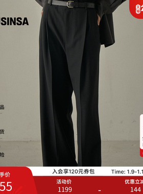 Facade Pattern韩国25冬季经典羊毛裤高垂感女黑色直筒裤MUSINSA