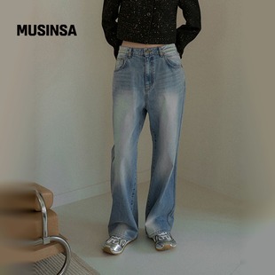 MUSINSA 复古直筒裤 overdue flair韩国女士25秋冬复古刷子牛仔裤