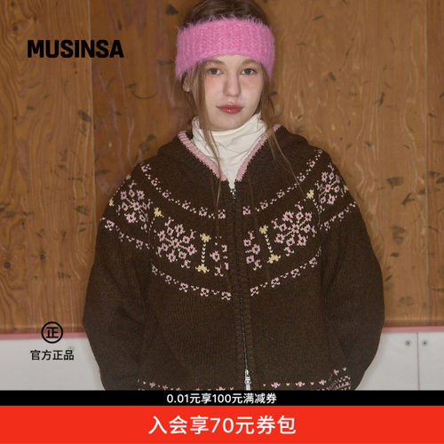复古提花连帽针织开衫卫衣