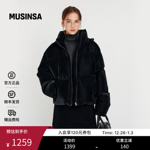 LOOKAST韩国25秋冬LILY短款 连帽羽绒服黑色亮面立领面包服MUSINSA