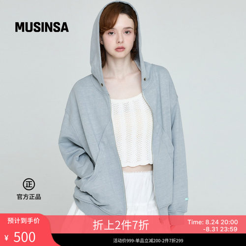 女士做旧宽松连帽拉链卫衣