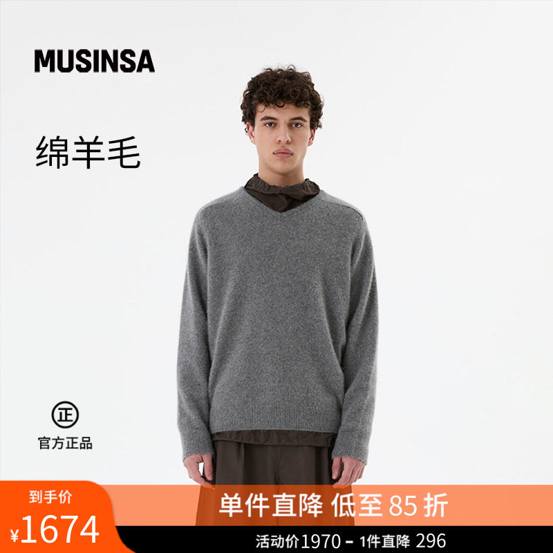 【含羊毛】AMOMENTO韩国男士春夏新品浣熊V领针织衫MUSINSA