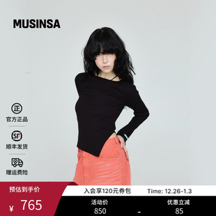 INSTANTFUNK韩国女士25秋镂空绑带侧开叉斜摆修身 MUSINSA 针织衫