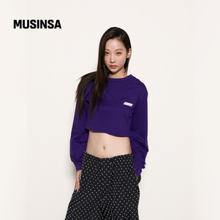 T恤MUSINSA 圆领长袖 GBYU韩国女士25冬季 简约休闲百搭短款