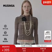 SCULPTOR韩国25秋冬档案颜料连帽衫 棕色复古字母针织衫 MUSINSA