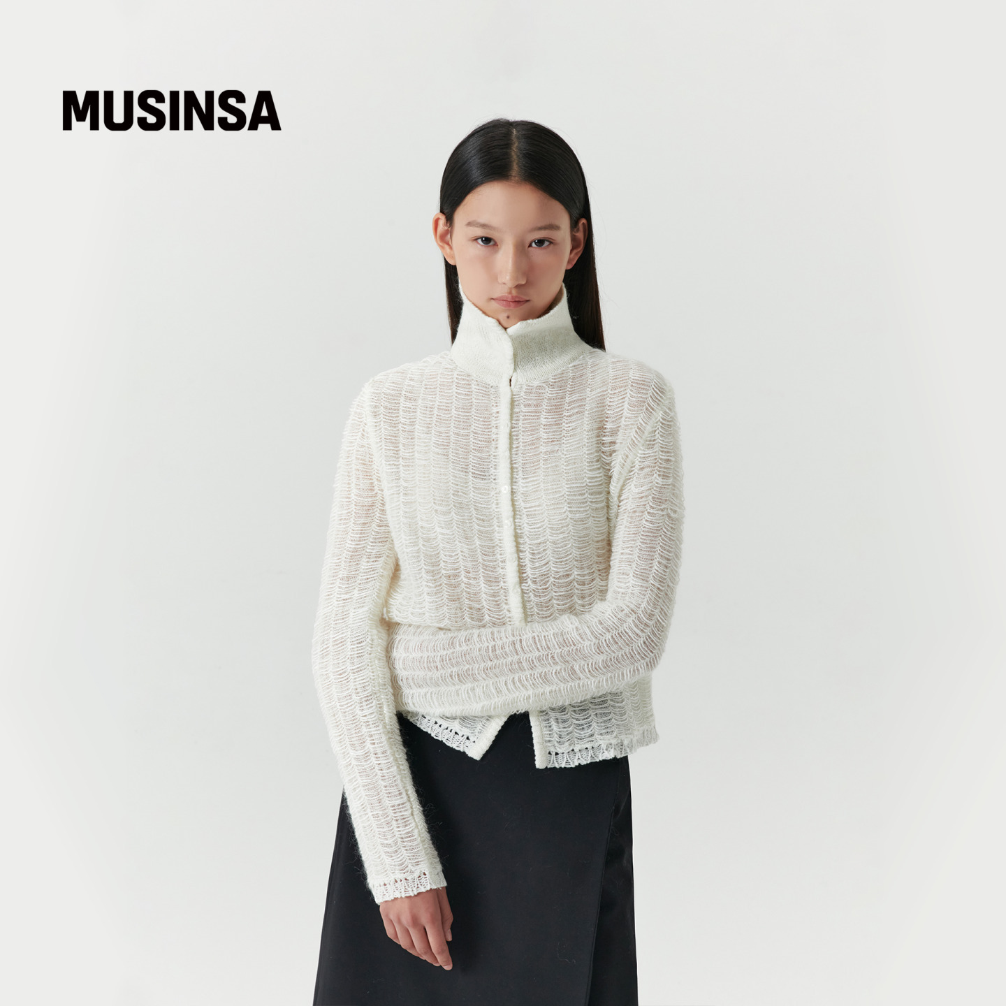 软糯糯百搭翻领慵懒风蕾丝提花