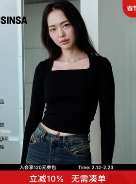 INSTANTFUNK韩国女士春季方领设计修身显瘦打底针织衫MUSINSA