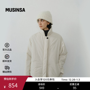 感MUSINSA 型时尚 URAGO韩国25秋冬复古立领长款 棉服外套风衣版