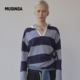 SCULPTOR 上衣MUSINSA 韩国25秋冬蓝灰条纹V领polo衫 女宽松长袖