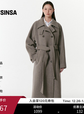 musinsa standard韩国25冬季女士羊毛混纺双排扣长款毛呢大衣