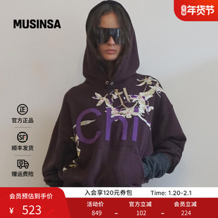 SCULPTOR 韩国25秋冬花卉字母宽松长袖上衣印花帽衫MUSINSA