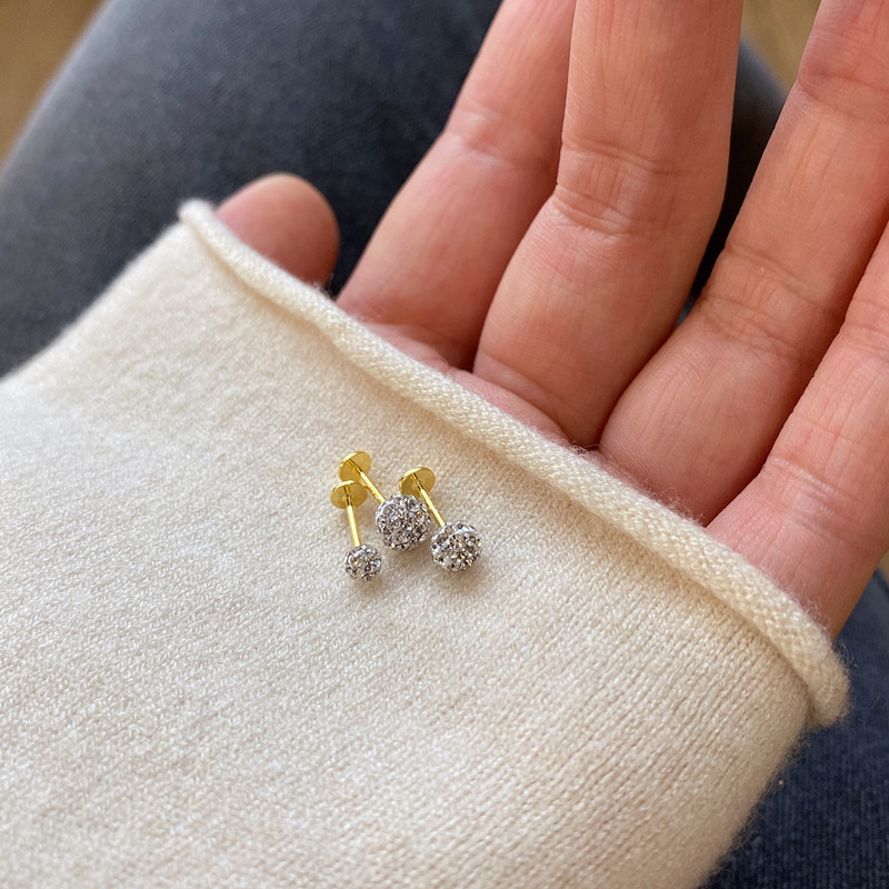 925银T杆螺丝k拧扣细针满钻球耳骨钉平底银针耳蜗钉耳廓隐形小耳