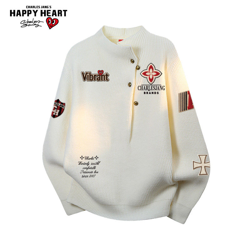 查尔斯桃心美式印花半高领针织衫潮男女慵懒冬季新款长袖情侣毛衣,男装,针织衫/毛衣,淘宝优惠券,粉丝福利购,淘宝优惠卷