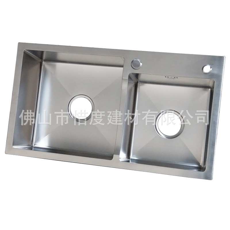 厂家直销304不锈钢水槽手工水槽加厚板手工盆68*40双槽含龙头套装
