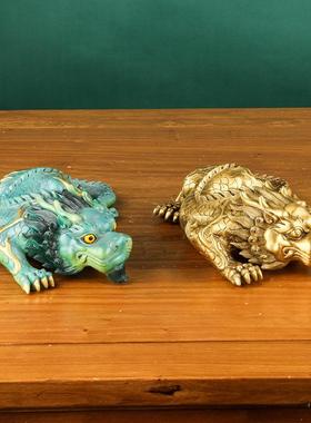 避水铜兽吐水蚣蝮47054镇避水吸兽瑞器兽铜摆水件