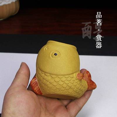 宜兴紫砂茶宠摆件创意手工雕塑茶玩花插锦鲤工艺品正宗段泥