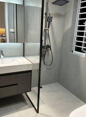 淋浴房易钢淋浴房整浴室移门THW体化玻璃黑色弧扇简形隔断洗浴屏