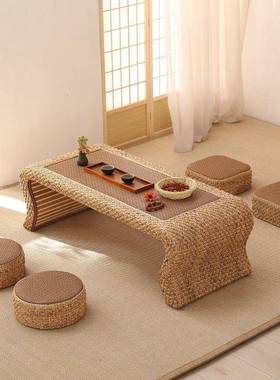 藤编几日式榻民榻米桌矮飘窗阳台几桌宿茶桌茶炕简XGI约地台小桌