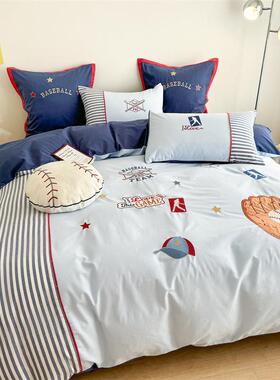 通〔送抱枕〕卡男被棒34133球全棉水孩洗棉三四件套儿童套1.2m床