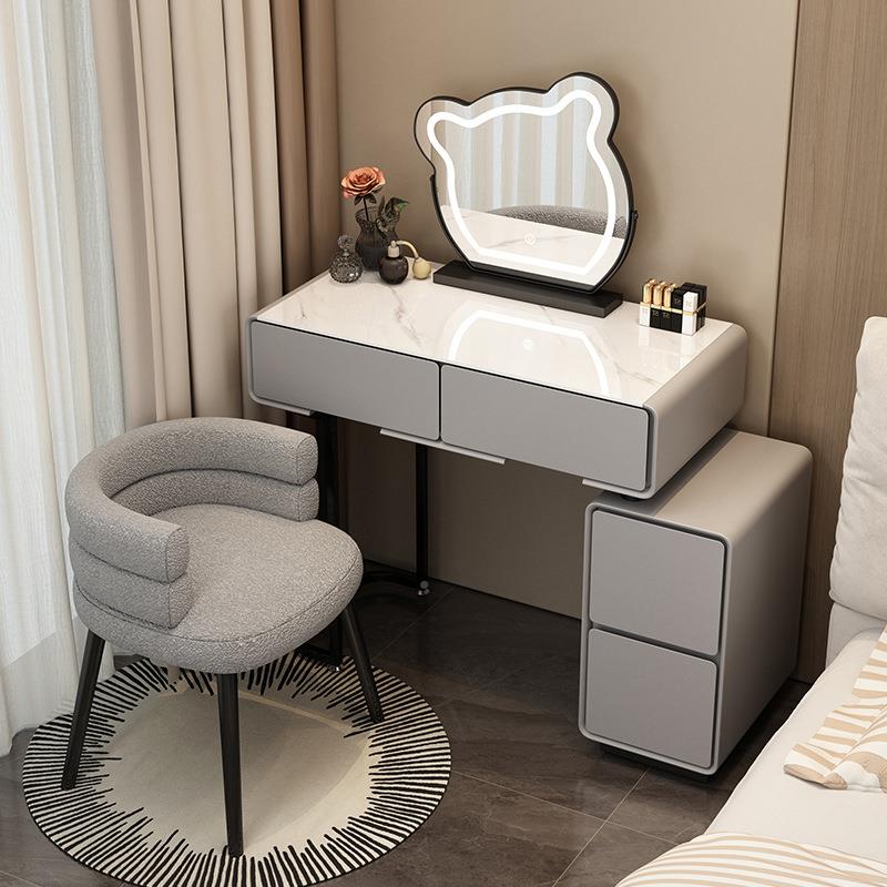 小户型卧室岩梳妆台斗6FZQ0M现代简约奶油风主卧C玻璃柜一体化板