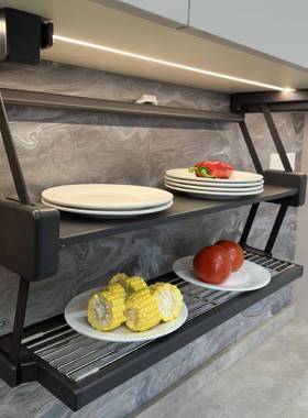 吊柜折叠物架下拉式双层升降伸备菜调纳料碗碟储物收置备ZBS餐缩