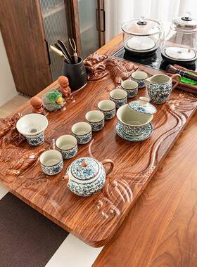 汝窑茶套装家21975用陶瓷具整自套大茶盘茶台一体电陶炉功夫全动