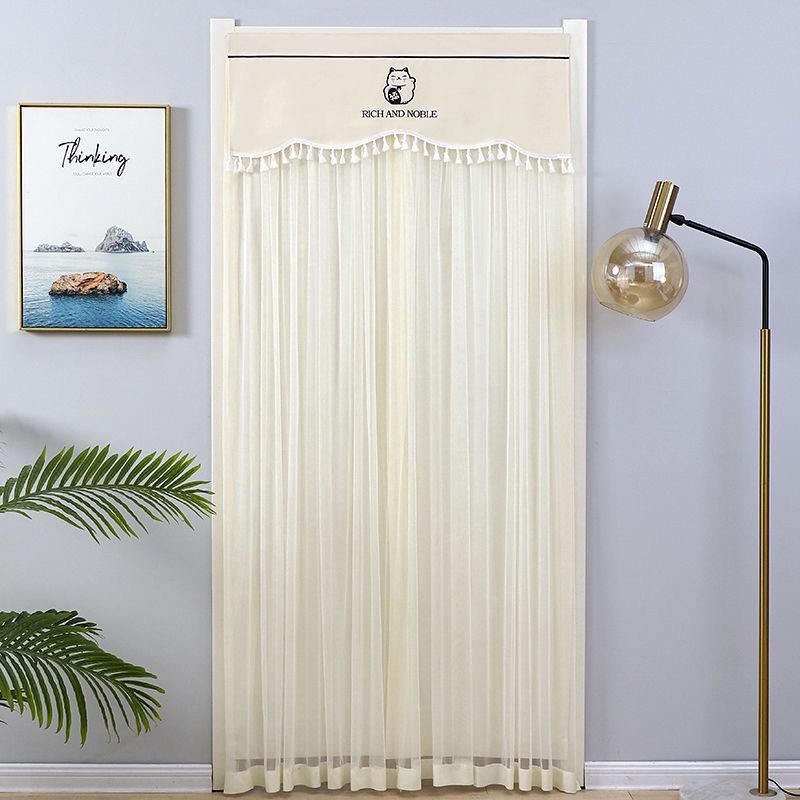 门帘501两层帘两用免孔打缩杆家居四季卧室门布遮伸挡防蚊防走光