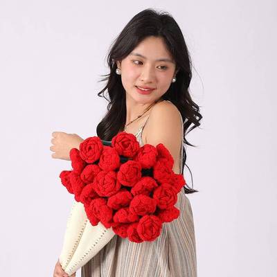 玫瑰花束毯子手工编织成品花束毛线团钩织花朵毛毯花勾针铃兰花