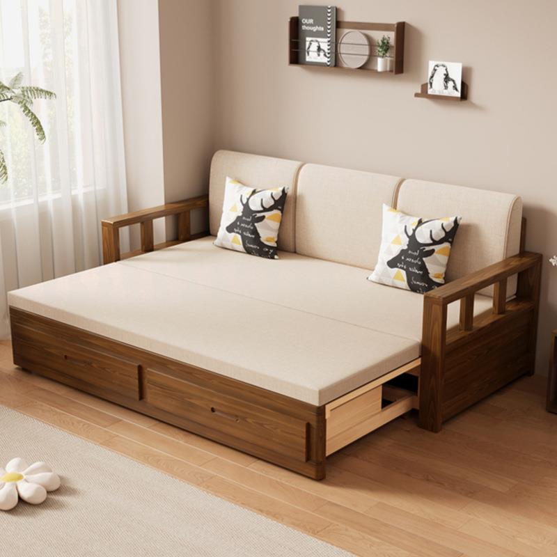 实木新型沙发床折叠推拉两用Q-12121小户型客加高缩滑轮物伸厅沙