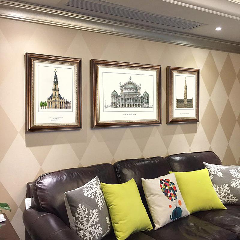 美客厅式装饰组画设计师合轻奢挂画建筑餐厅欧式框汽相车走8廊壁