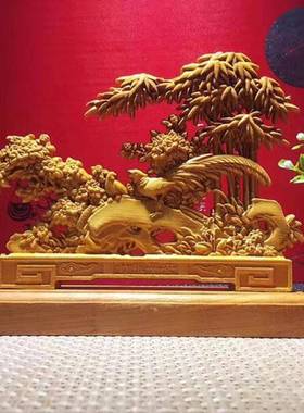 木雕摆面件太行崖柏创意镂空827刻双精雕家居客厅公室竹办报平安