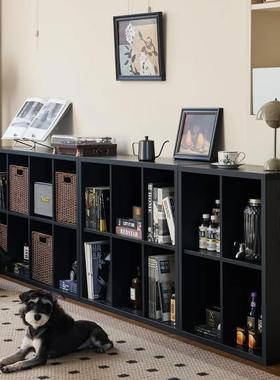 客厅放开FIP架儿童落地置物架方格实木书矮柜黑色自由书柜组合格