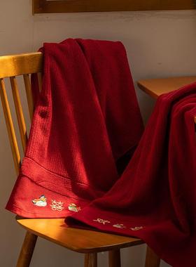 22款5款纯棉红色浴巾0AWB结婚陪嫁一对全棉家用情侣吸水不新掉毛