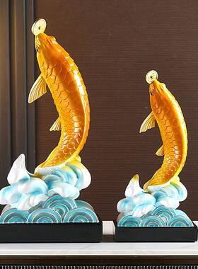 鱼跃龙门办公财室轻奢高39372档创电意锦鲤鱼酒招摆件玄关柜视柜