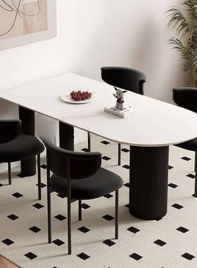 半岛桌奶风白色用岩板餐小户型家餐油桌餐椅组合轻TCO奢简约椭圆