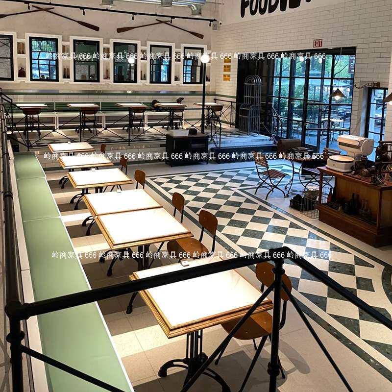 欧式实木西餐厅大理石网红咖啡厅奶茶店桌椅组合餐厅岩板方圆桌