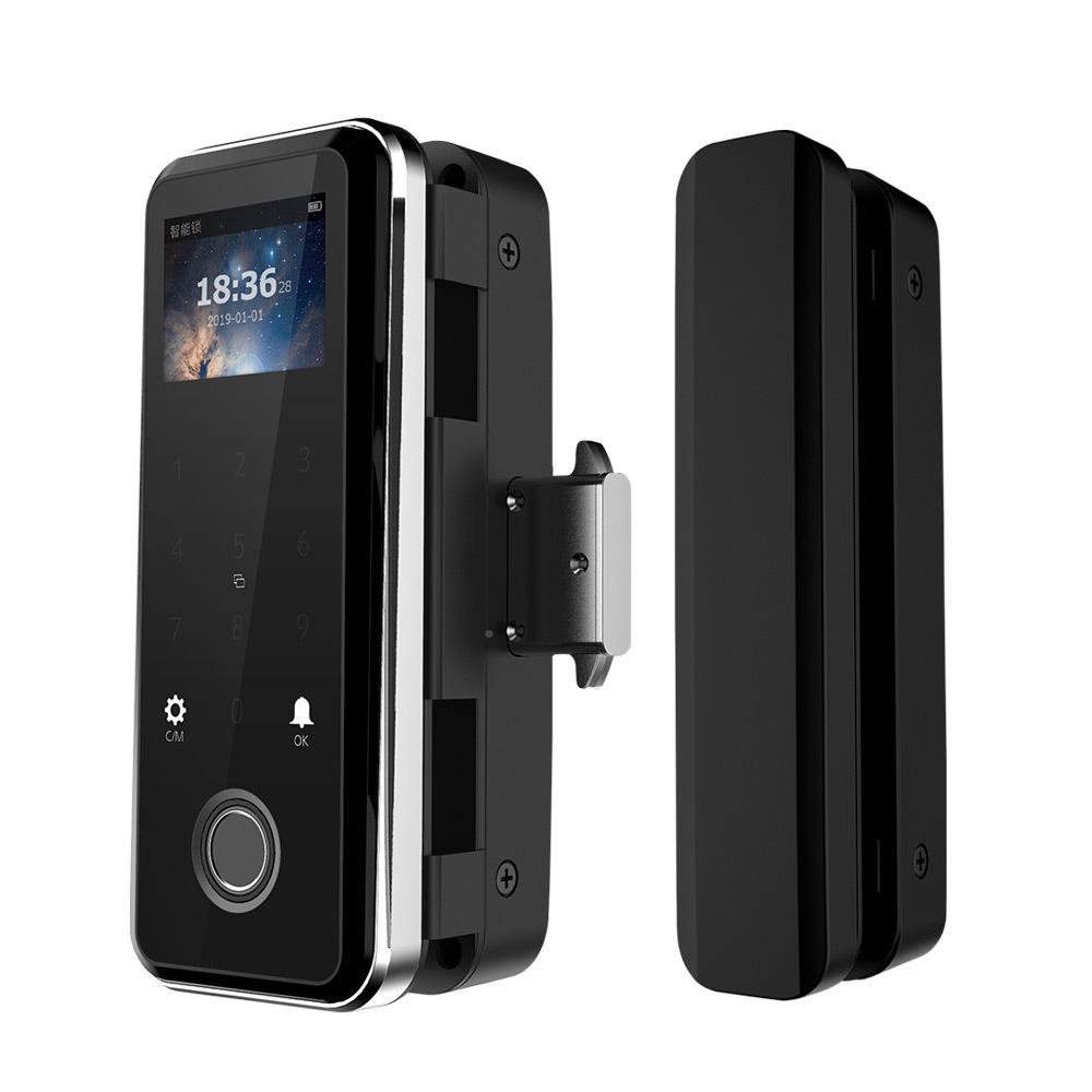 彩屏玻璃锁门指纹大屏办公室码密锁免开孔双门899S考勤门禁锁木门