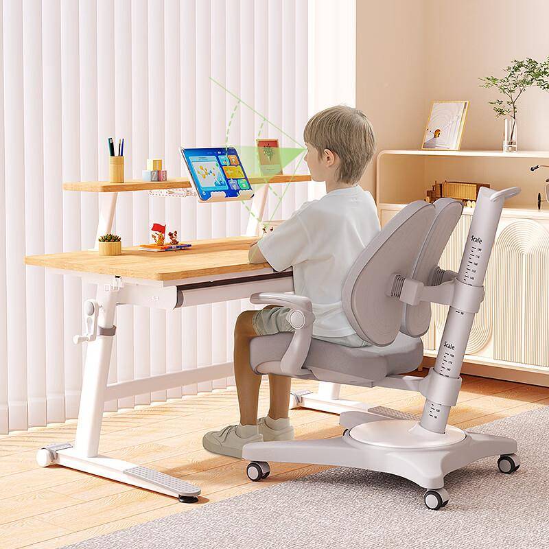 儿童学习桌椅套装橡胶实木桌实木橡桌胶中学生桌子可写升降字课小