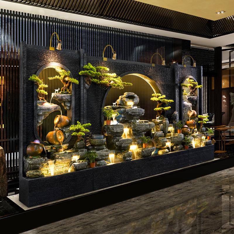 新式中大假山水酒幕PIU墙流型水屏风玄关隔断户外庭院店别墅喷泉
