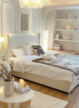 法床式轻艺布床复古褶皱奢KVH高背床丝绒公主婚床卧室双人床新款