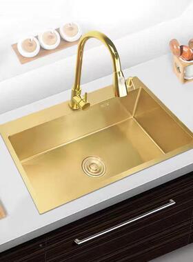 厨房04不锈钢单槽中下纳米金3色碗盆洗碗池洗XIK洗手池大单槽台加