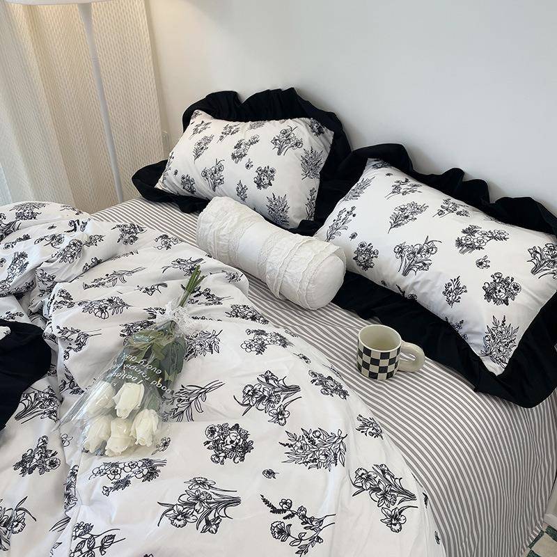 K15赫本风床单四套件冬季法式复古被罩三件套床上用品被FXO四季套